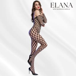 Elana - Sorina - Visnet Bodystocking Erotische Lingerie met Open Kruis - Lange mouwen - Visnet - Catsuit - S t/m XL - Sexy Dames Lingerie - Bodysuit — thumbnail 5