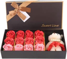 12 Rozen Zeep Bloemen Gift Set voor Vrouwen - Romantisch Valentijnsdag Cadeau met Pluche Beer — thumbnail 1