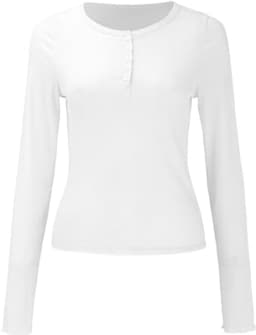 Geribbeld Dames T-shirt met Lange Mouwen - Elegant Basis Henley Shirt — thumbnail 3