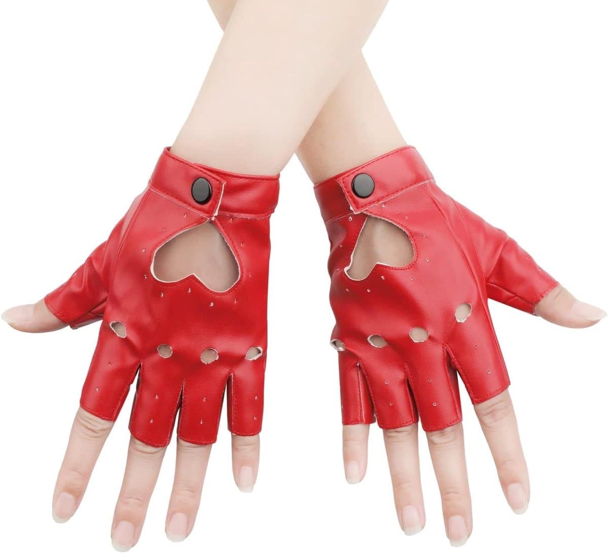 Punk Handschoenen Rood Vingerloze Leer Palm Cosplay Halloween Dames Meisjes Show — afbeelding 1