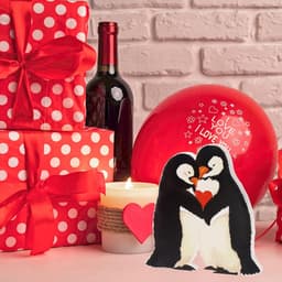 Houten Decoratie Pinguïn Liefdespaar Cadeau voor Jubileum en Valentijnsdag — thumbnail 2