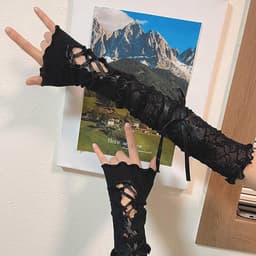 Dailygoods - Lange Kant Handschoenen, Kant Handschoenen Zwart en Gothic Tattoo Chokers Roos Prom Opera Wanten Handschoenen voor Vrouwen en Meisjes Vingerloos Elleboog Lengte Vintage Mesh Handschoenen Lolita — thumbnail 4