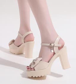 Hoge Hakken Sandalen - Zomer Schoenen - Feestelijke Gelegenheden - Platform Blokhak - 10cm Hak 3cm Plateau — thumbnail 4