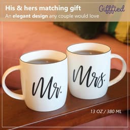 Gifffted Mr And Mrs Mugs, Unique Wedding Gift For Couple, Gifts For Engagement, Anniversary, His And Her, Bride And Groom, Valentines And Christmas Gifts For Couples, Set Of 2 Coffee Mugs — thumbnail 2
