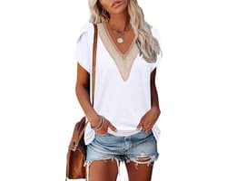Dames T-shirt Elegante Kant V-Hals Petal Mouwen Zomer Blouse