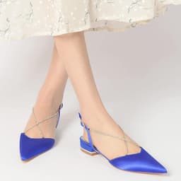 Bruidsschoenen Satijn - Chique Dames Flats - Feestelijke Gelegenheden - Spitse Neus Gekruiste Bandjes - 2.5 cm Hakhoogte — thumbnail 2
