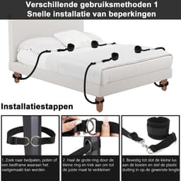 DOWO® - BDSM Bed Bondage Set - 10 Delig - SM Handboeien - Bedboeien - Enkelboeien - Springzweep - Blinddoek - Sex Toys voor Koppels - Seksspeeltjes voor mannen en vrouwen — thumbnail 2