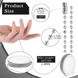 Stainless Steel Ball Chain - Silver Ball Chain met Matching Connectors - Chains voor Sieraden Maken - DIY voor Dog Tags, Halskettingen, Oorbellen — thumbnail 4