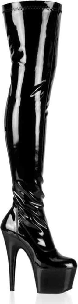 Pleaser - ADORE-3000 Plateau Overknee Laarzen - Paaldans schoenen - 44 Shoes - Zwart — thumbnail 1