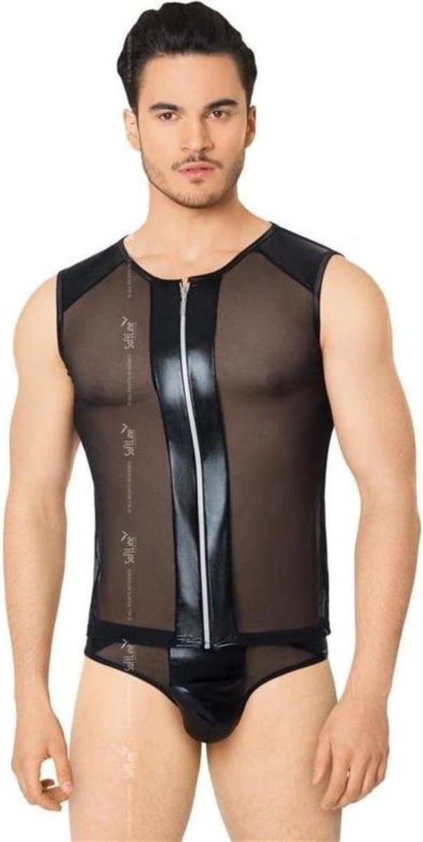 Netstof heren shirt en string met wetlook details zwart XL — afbeelding 1