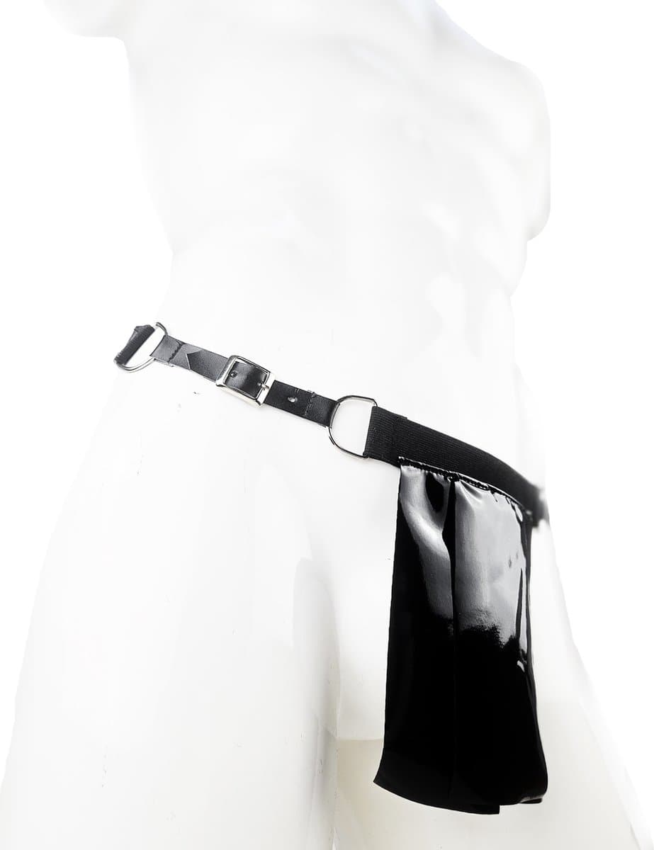 BamBella® String Man -Maat XXL - sexy ondergoed Lingerie Heren -Open voorkant onderbroek Datex (Mix latex en stof) - Zwart mannen string Imitatie leer SM BDSM kleding — afbeelding 1