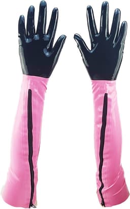 BNDGx® - 100% LATEX Handschoenen Lang Zwart roze BDSM SM sexy glans handschoen met rits BDSM Rubber Fetish SM rollenspel kleding — thumbnail 2