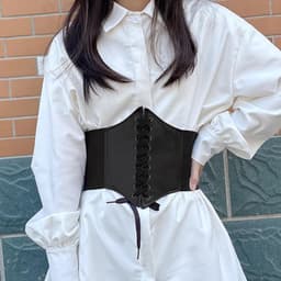 Dailygoods- Korset van zwart leer - Retrostijl - Korset riem - Elastische band - Knoopsluiting - Hoogwaardig materiaal - Corset — thumbnail 2