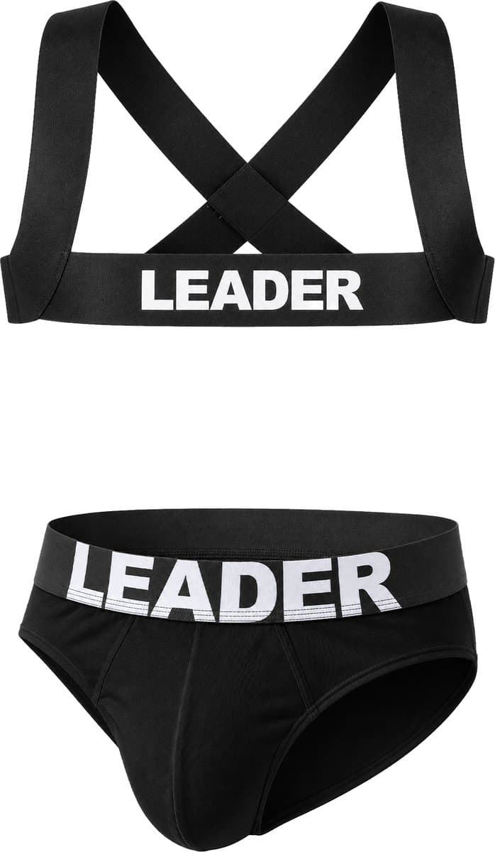 LEADER Essentials Multipack 1x Brief + 1x Harness Black - MAAT M - Erotisch Heren Ondergoed - Slip voor Man - Sexy mannen Slip — afbeelding 1