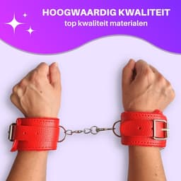 JT Products Bondage Handboeien Rood Erotiek Set voor BDSM - Seksspeeltjes Set Voor Koppel - Lederen Handboeien & Metalen Ketting - Sex Toys Kado - Seks Cadeau Hem & Haar - Kinky Cadeautjes Volwassenen - Erotisch Verjaardag Cadeautje Mannen & Vrouw — thumbnail 4