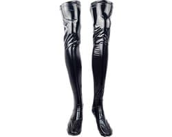 BamBella® - Kousen - Maat S/M - Zwart - Datex (Mix latex en stof ) - Sexy Kniekousen van Super Glans Fetish kleding bdsm Dames sokken