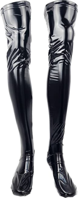 BamBella® - Kousen - Maat S/M - Zwart - Datex (Mix latex en stof ) - Sexy Kniekousen van Super Glans Fetish kleding bdsm Dames sokken — thumbnail 1