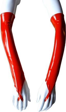 Handschoen S/M Datex (Mix latex en stof ) Sexy Handschoenen Rood lange lak handschoen Glans Shiny Lakleer valentijn SM Gogo dancing dans accessoiren lange vingerloze gloves — thumbnail 1