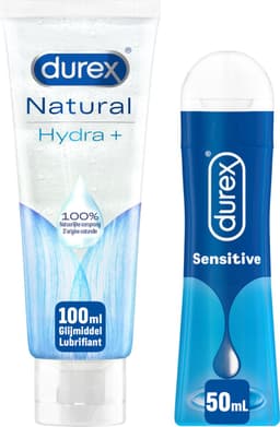 Durex - 2 Glijmiddelen Waterbasis voor comfort - Natural Hydratant 100% Natuurlijk Glijmiddel 100ML - Sensitive Glijmiddel 50ML — thumbnail 1