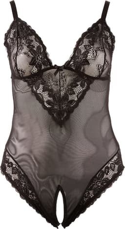 Cottelli Plus Size – Sexy Body met Open Kruis en Kanten Motieven Langs Randen voor Speciale Dates – Maat XL – Zwart — thumbnail 1