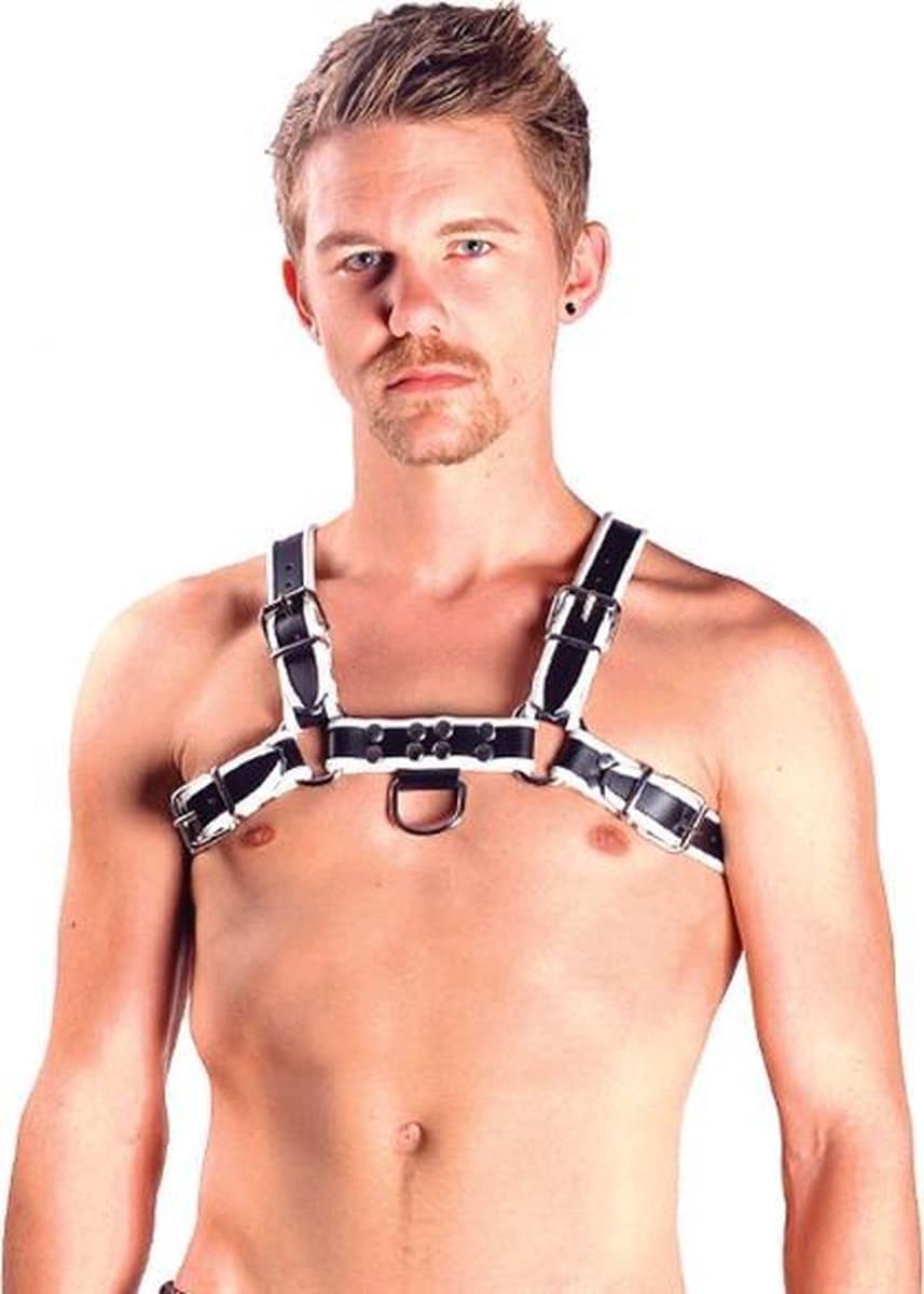 Mister B Leather Chest Harness Black-White — afbeelding 1