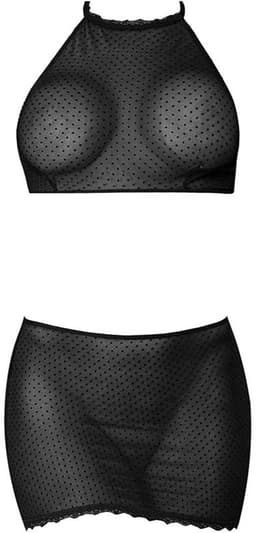 Polka Dot Mesh Halter & Skirt Set - Zwart — thumbnail 3
