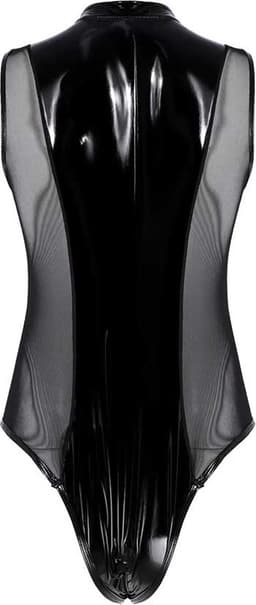 Mannen latex wetlook Catsuit - Erotische bodysuit PU Leder - Jumpsuit - Mouwloos - Transparante zijkanten - Ritssluiting — thumbnail 4