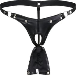 Heren slip van leer - BDSM - Knoopjes sluiting voor open kruis functie - G-string - Elastische banden - Lederen erotische ondergoed — thumbnail 5