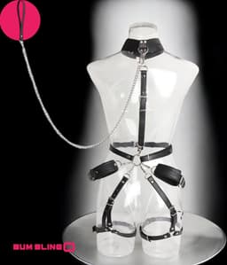 BUM BLING® - 5-Delig BDSM Harnas Vrouw - PU Leer - BDSM Toys - Zwart - Met Handboeien en Ketting — thumbnail 4
