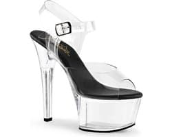 Pleaser - ASPIRE-608 Sandaal met enkelband, Paaldans schoenen - Paaldans schoenen - 41 Shoes - Zwart/Transparant