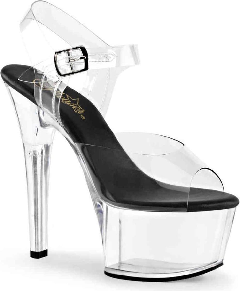 Pleaser - ASPIRE-608 Sandaal met enkelband, Paaldans schoenen - Paaldans schoenen - 41 Shoes - Zwart/Transparant — afbeelding 1