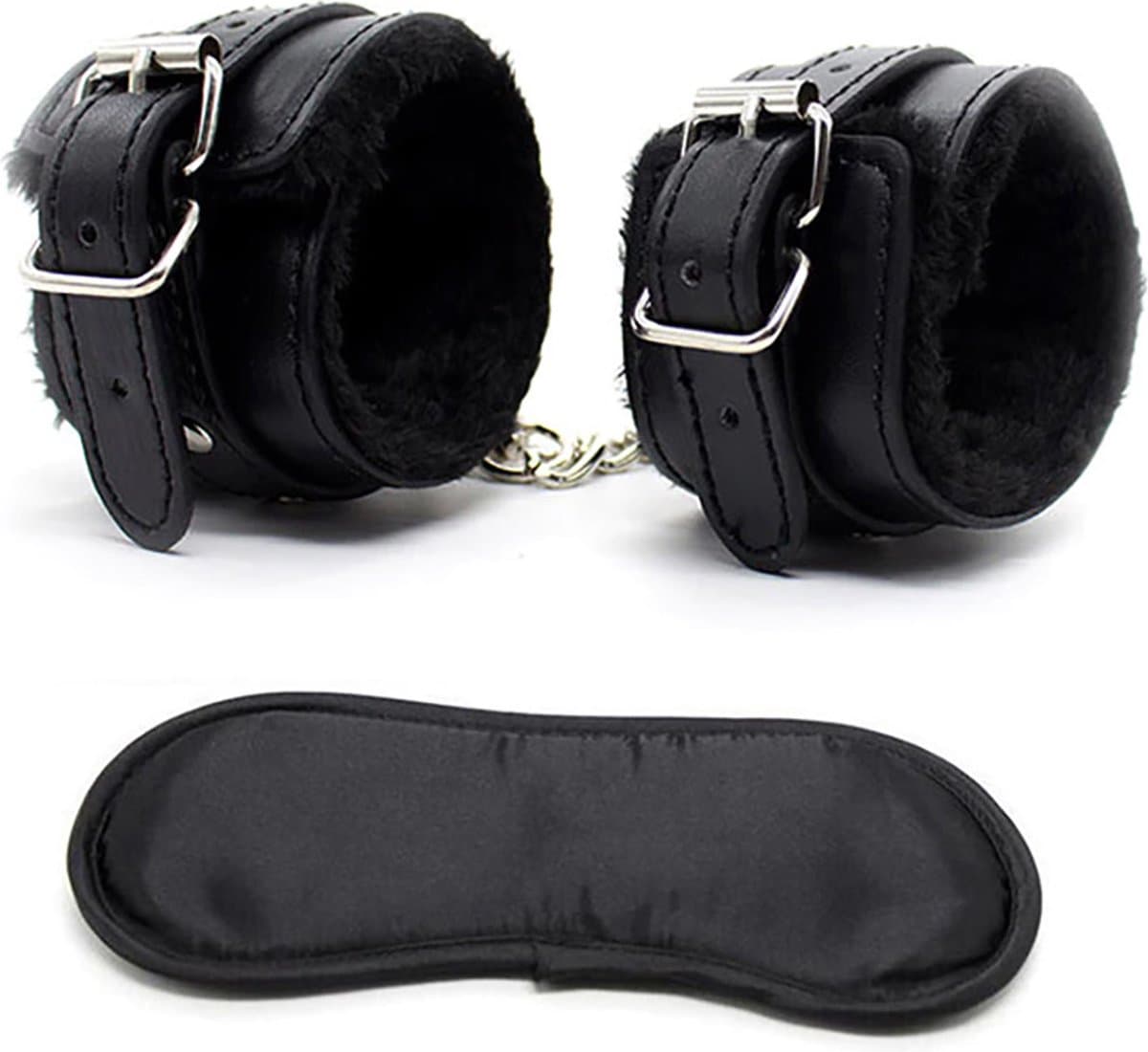 Handboeien - Pluche handboeien - Handboeienset - Zwart - Met oogmasker - Erotiek - Sexspeeltjes - BDSM — afbeelding 1