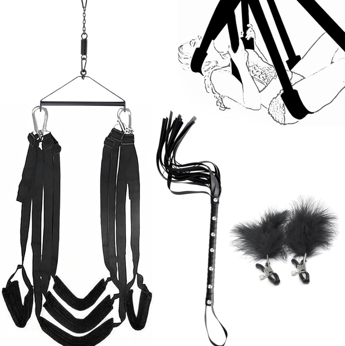 Sex Schommel - Sex Swing Extra Stevig – Seksschommel Met Accessoires – Seksspeeltjes voor Koppel – Seks Schommel BDSM – Erotiek Toys - Sex Sling – Love Swing – Discreet Verpakt – Zwart — afbeelding 1