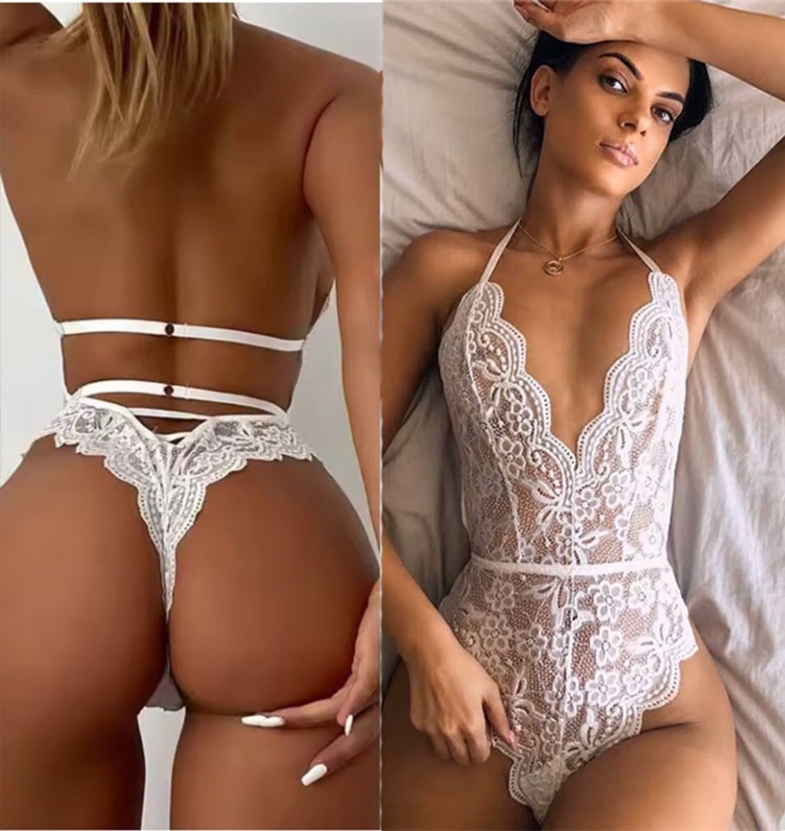 *** Verleidelijke Bodystocking - Sensuele Lingerie - Body met kant - Verleidelijke Witte Lace - One size - Sexy Set voor een onweerstaanbare look - van Heble® *** — afbeelding 1