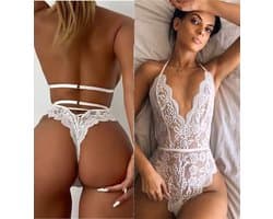 *** Verleidelijke Bodystocking - Sensuele Lingerie - Body met kant - Verleidelijke Witte Lace - One size - Sexy Set voor een onweerstaanbare look - van Heble® ***