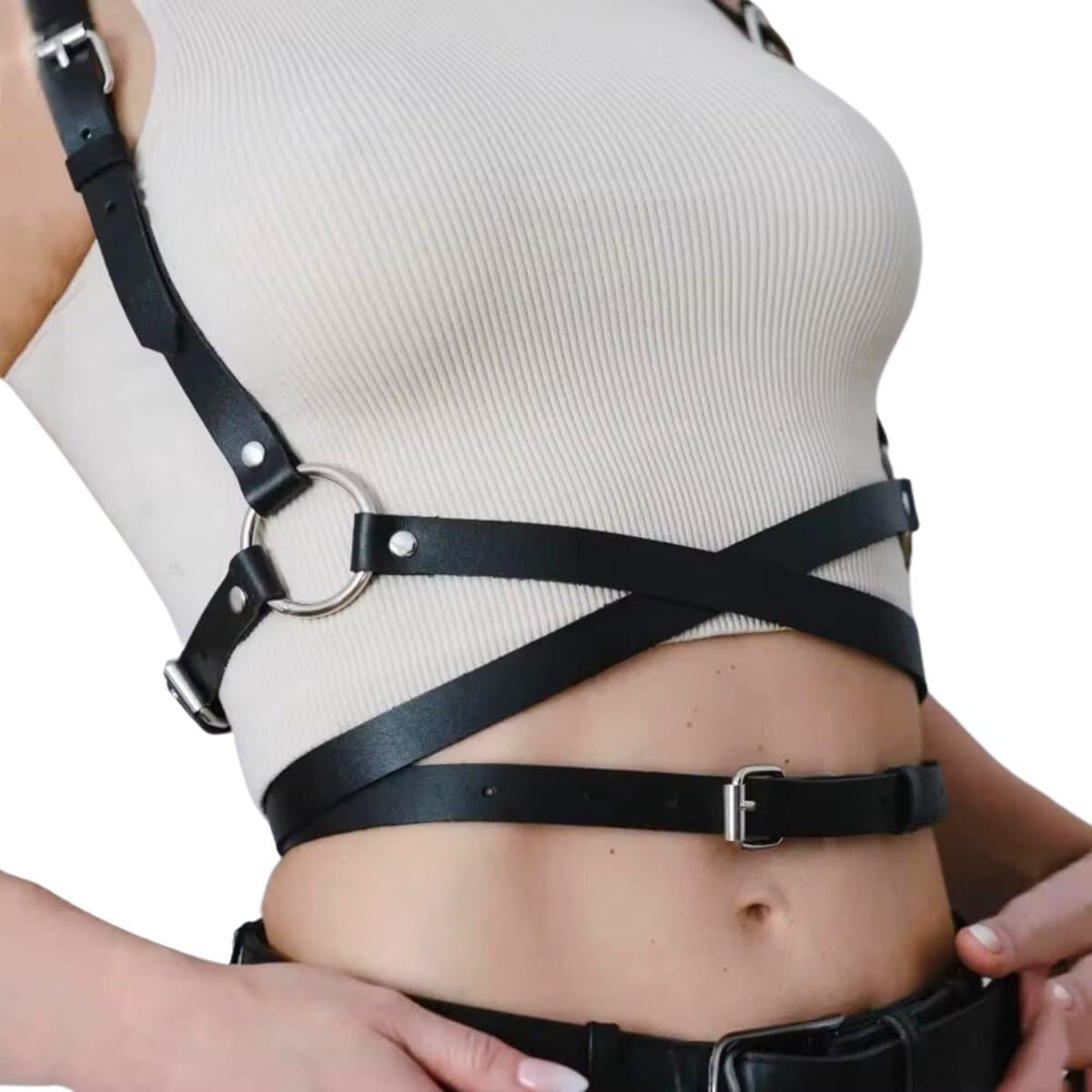 Sexy BDSM Harnas Tuigje met Riempjes - Kunstleder Bondage Lingerie - Verstelbaar Zwart - Erotisch Riem voor Mannen en Vrouwen - Sex Toys — afbeelding 1