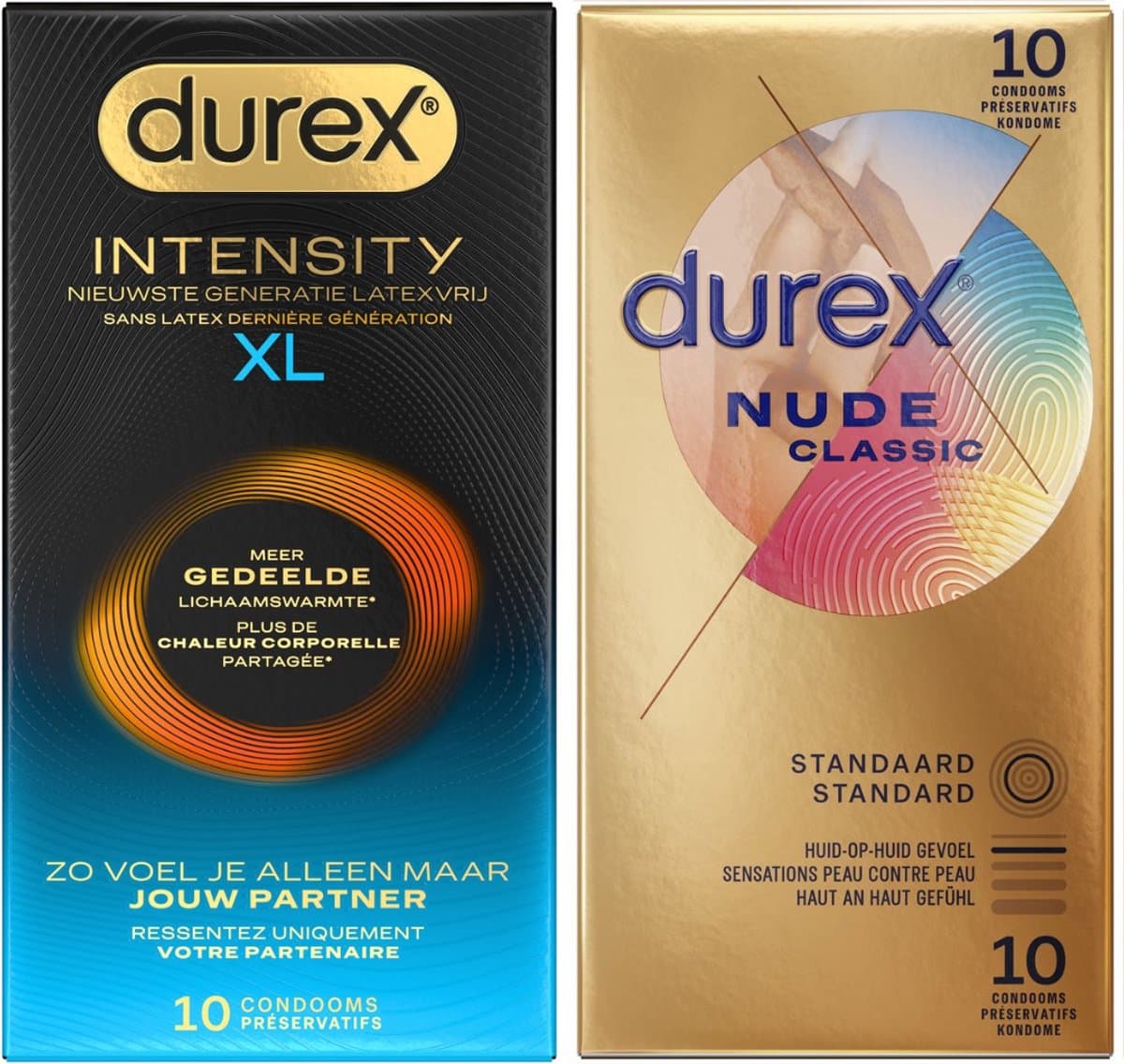 Durex - 20 stuks Condooms - Intensity XL Nieuwste generatie ultradun, gedeelde lichaamswarmte 10st - Nude Huid op Huid gevoel 10st - Voordeelverpakking — afbeelding 1
