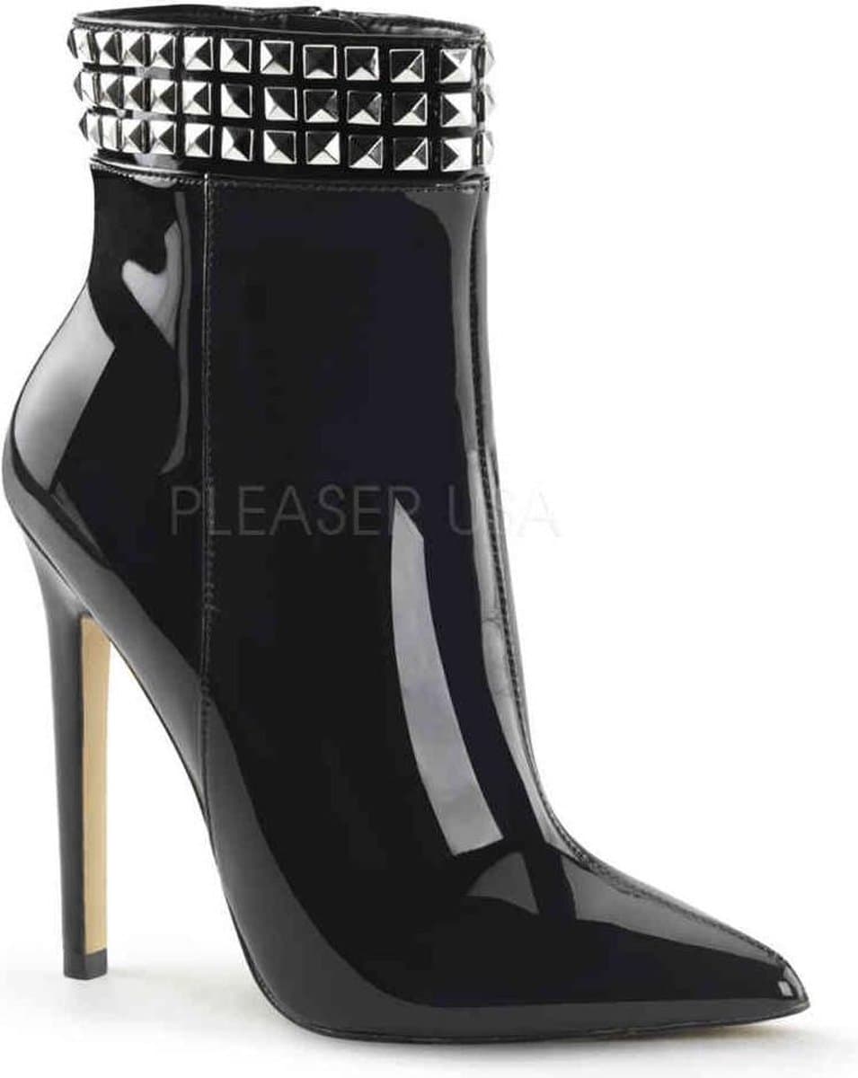 EU 39 = US 9 | SEXY-1006 | 5 Heel Ankle Boot w/Metal Stud Detail, Side Zip — afbeelding 1