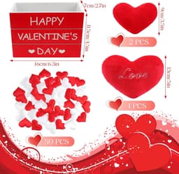 Valentijnsdag Decoratie Set - Houten Hart Decor - Romantische Sfeer Creëren - Hout Stof Pluche Materiaal - 53 Delig - Rood — thumbnail 5