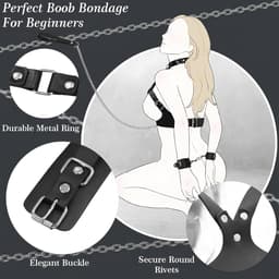 DOWO® - Body Bondage - Borstboeien - Met Verbindingsketting - Halsband - Handboeien - Sexy Lingerie - Erotiek Riem - Bondagesets - SM BDSM - Leer - Harnas Vrouwen - Sextoys voor vrouwen - One Size — thumbnail 3