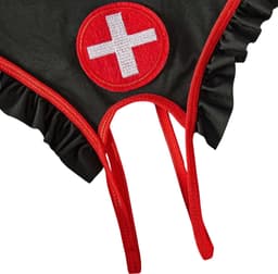 Sexy Verpleegster Lingerie Pakje - 2-delig Zwart Verkleedpakje - Body & Haarband - Zuster Kostuum - Dokter Rollenspel / Cosplay - Open Kruis Lingerie Ondergoed voor Dames - Maat 2XL / XXL — thumbnail 4