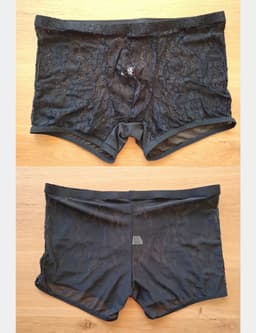 Zwarte Kanten Boxershort voor Mannen – Sexy Lange Pijpen Boxershort met Transparant Kant - Maat XL - Black Transparent Lace Boxer Shorts for Men — thumbnail 5