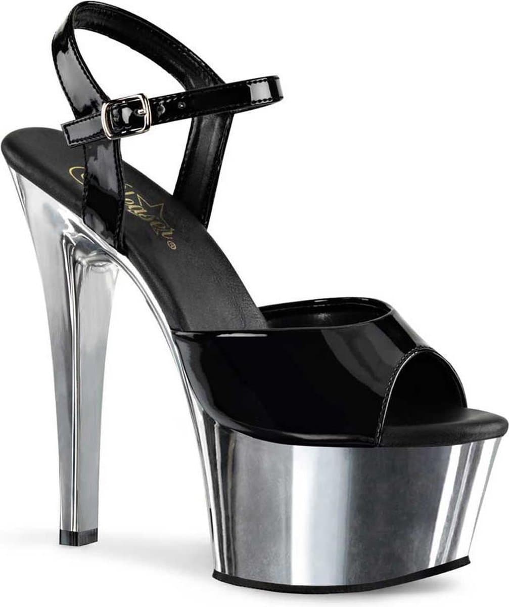 Pleaser - ASPIRE609 Sandaal met enkelband, Paaldans schoenen - Paaldans schoenen - 41 Shoes - Zwart/Chroomkleurig — afbeelding 1