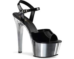 Pleaser - ASPIRE609 Sandaal met enkelband, Paaldans schoenen - Paaldans schoenen - 41 Shoes - Zwart/Chroomkleurig