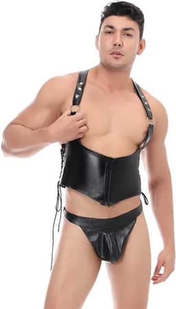 Lederen Body Harnas met Onderbroek - BDSM Set - Lingerie - Heren - String - Fetish — thumbnail 2