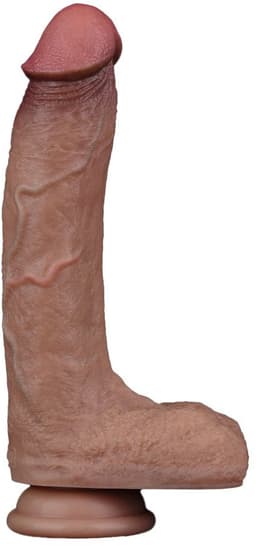 LoveToy - Dubbellaagse siliconen dildo 21,5 cm (Ø 4,2 cm) - Bruin — thumbnail 2