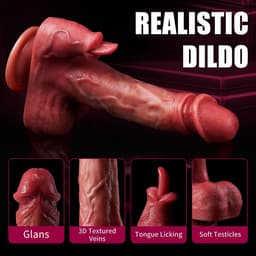 360° Realistische Thrusting Dildo Likkende Vibrator - 5-in-1 Seksspeeltje met 9 Vibraties, 9 Thrusting mode Verwarming en Tong Likkende Functie voor G-Spot en Anale Stimulatie - Dubbele Penetratie Vibrator — thumbnail 3