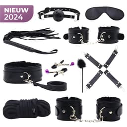 BDSM Set - 10 Delig - Gag Ball & Zweep - Seksspeeltjes - Handboeien - Zwart — thumbnail 1