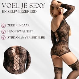 Elana - Dina - Bodystocking Erotische Lingerie met Open Kruis - Catsuit - S t/m XL - Sexy Dames Lingerie - Bodysuit — thumbnail 4