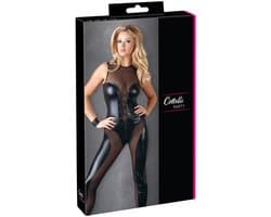 Cottelli Collection – Geregen Catsuit van Transparant Powernet met Wetlook Extravagant en Aantrekkelijk – Maat XL - Zwart